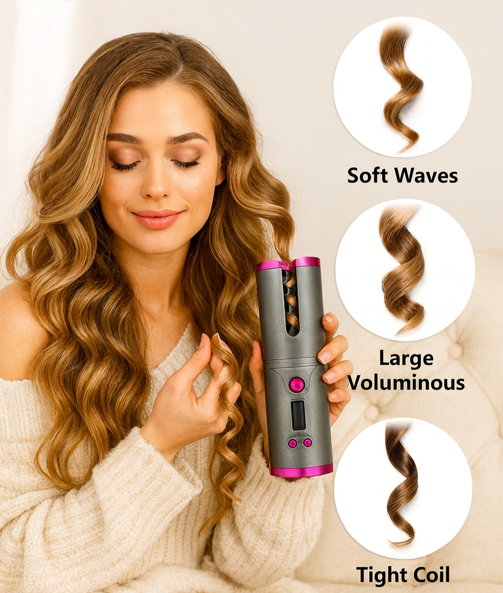 🌟 Diseño Inalámbrico y Portátil – Ideal para llevar contigo.
🌟 Rotación Automática – Rizos uniformes al instante.
🌟 Pantalla LCD – Control preciso de temperatura y tiempo.
🌟 Recubrimiento Cerámico – Protege y da brillo al cabello.
🌟 Ajuste de Temperatura – Personalizado según tu tipo de cabello.
🌟 Apagado Automático y Protección Térmica – Máxima seguridad.