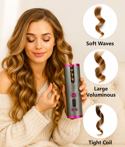🌟 Diseño Inalámbrico y Portátil – Ideal para llevar contigo.
🌟 Rotación Automática – Rizos uniformes al instante.
🌟 Pantalla LCD – Control preciso de temperatura y tiempo.
🌟 Recubrimiento Cerámico – Protege y da brillo al cabello.
🌟 Ajuste de Temperatura – Personalizado según tu tipo de cabello.
🌟 Apagado Automático y Protección Térmica – Máxima seguridad.