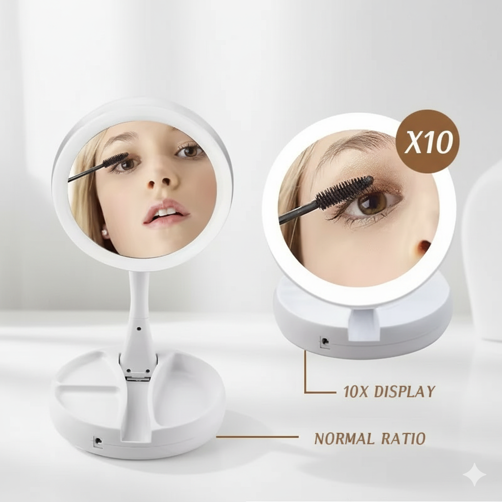 Cierra el ciclo de tu belleza. Este espejo doble con luz LED y aumento 10X es el toque final que necesitas para maquillajes impecables, de día o de noche, dondequiera que estés. No pierdas más tiempo ni detalles: ¡Tu rutina merece esta mejora! Consigue el tuyo ahora y ¡compruébalo! 🛒